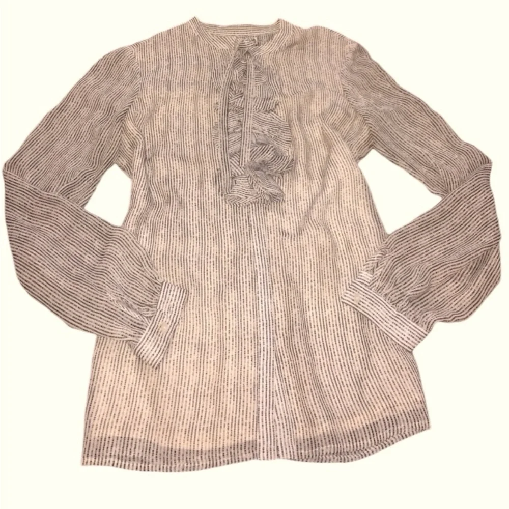 Tory Burch 100% Silk Ruffle Stitch Print Pinstripe Blouse - Picture 5 of 12